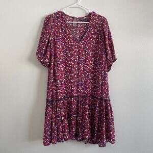 Mister Zimi Dress Women US 4 Mini Shift Flutter Hem Geometric Puff Sleeve Party